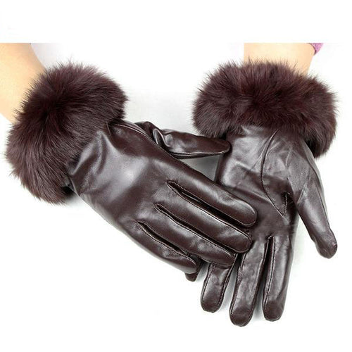 Genuine Sheepskin Leather  Gloves - Women's Rabbit Fur Cuffs Trim Winter Accessories - Ailime Designs