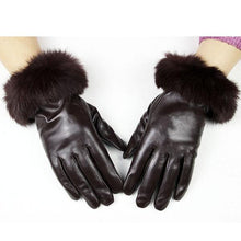 Load image into Gallery viewer, Genuine Sheepskin Leather  Gloves - Women&#39;s Rabbit Fur Cuffs Trim Winter Accessories - Ailime Designs