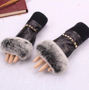 Cool Stylish Women's Genuine Leather Rabbit Fur Gloves - Ailime Designs