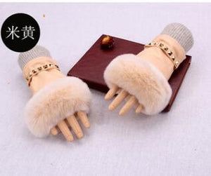 Cool Stylish Women's Genuine Leather Rabbit Fur Gloves - Ailime Designs