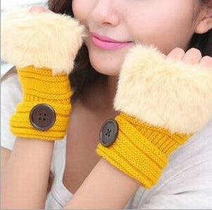 Women's Fingerless Gloves - Faux Warm Fur Edges w/ Knit Fluting - Ailime Designs
