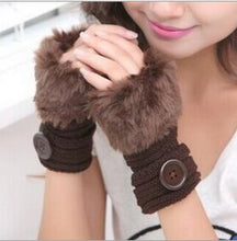 Load image into Gallery viewer, Women&#39;s Fingerless Gloves - Faux Warm Fur Edges w/ Knit Fluting - Ailime Designs