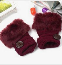 Load image into Gallery viewer, Women&#39;s Fingerless Gloves - Faux Warm Fur Edges w/ Knit Fluting - Ailime Designs