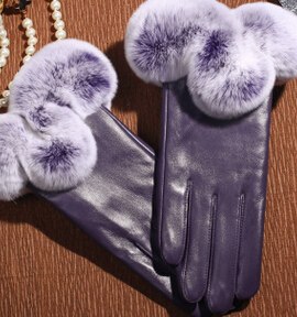 Elegant Classy Thick Warm Women's Sheepskin Leather Gloves w/ Natural Rex Rabbit Fur - Ailime Designs