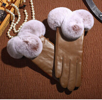 Load image into Gallery viewer, Elegant Classy Thick Warm Women&#39;s Sheepskin Leather Gloves w/ Natural Rex Rabbit Fur - Ailime Designs
