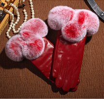 Elegant Classy Thick Warm Women's Sheepskin Leather Gloves w/ Natural Rex Rabbit Fur - Ailime Designs
