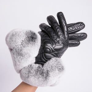 Warm Fashionable Women's Rex Rabbit Fur Gloves - Genuine Sheep Leather - Ailime Designs