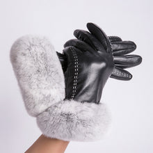 Load image into Gallery viewer, Warm Fashionable Women&#39;s Rex Rabbit Fur Gloves - Genuine Sheep Leather - Ailime Designs