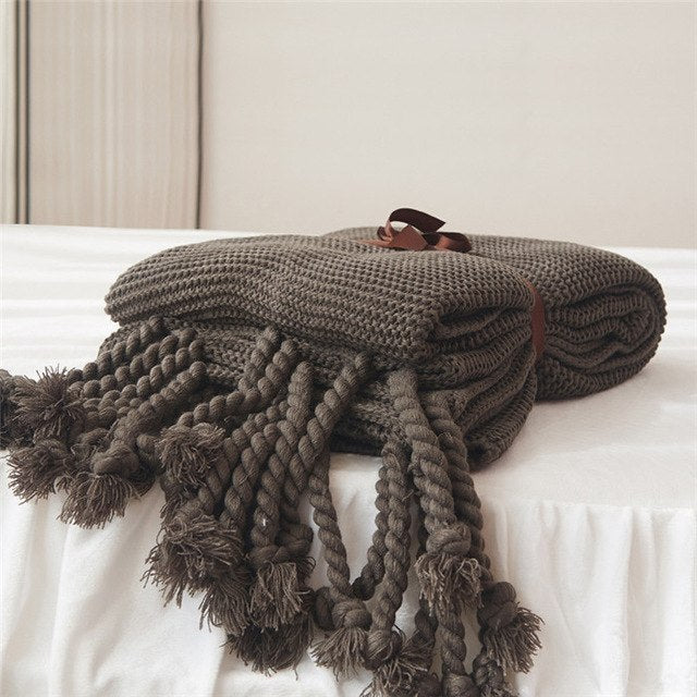 American Style Knitted Texture Rope Tassel Blankets - Ailime Designs - Ailime Designs