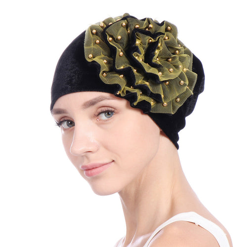 Women's Beaded Flower, Velvet India Style Turbans - Ailime Designs