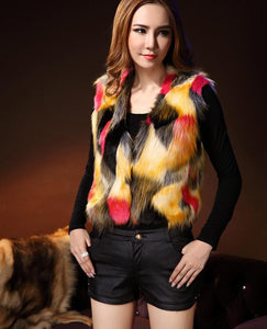 Colorful Patchwork Design Women's Fur Vests - Ailime Designs