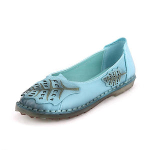 Women's Hollow-cut Leaf Design Soft Genuine Leather Loafers - Ailime Designs