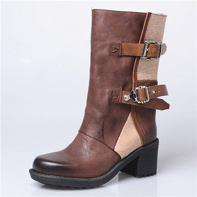 Women's Genuine Leather Buckle Design Riding Ankle Boots