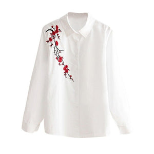 Women's White Flower Motif Design Shirts - Ailime Designs - Ailime Designs