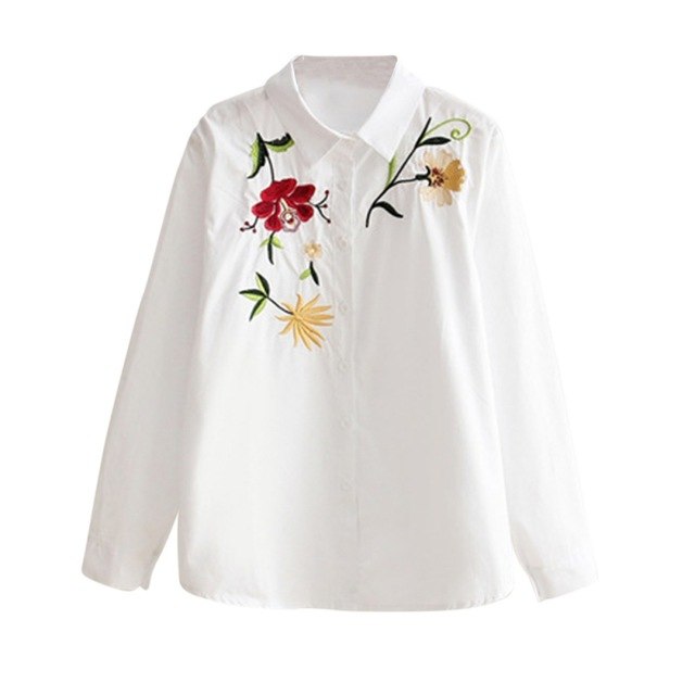 Women's White Flower Motif Design Shirts - Ailime Designs - Ailime Designs