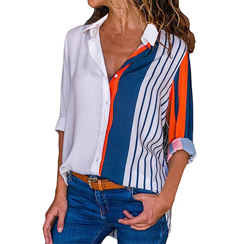 Women's Multi-stripe Button Down Shirts - Ailime Designs - Ailime Designs
