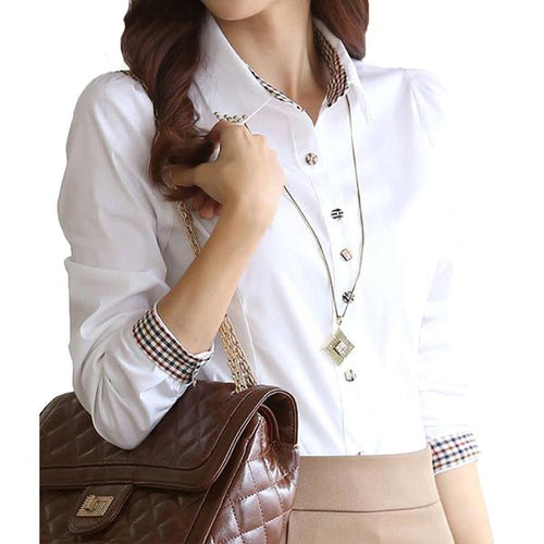 Women's White Business Button Collar Shirt - Ailime Designs - Ailime Designs
