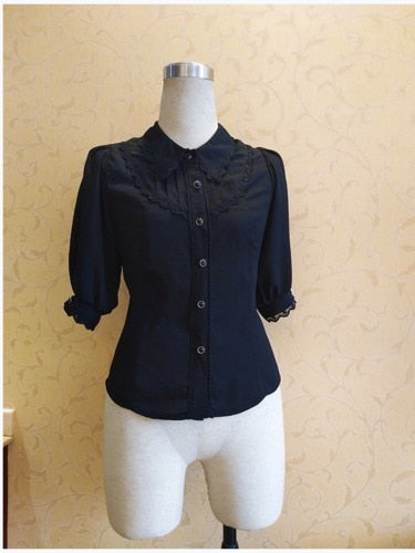 Chiffon Button Down White/Black Shirt – Ailime Designs - Ailime Designs