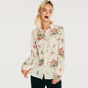 Women's Floral Print Chiffon Long Sleeve Collar Shirt– Ailime Designs - Ailime Designs