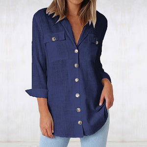 Women's V-neck Button Front Blue Shirts - Ailime Designs - Ailime Designs