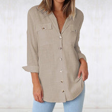 Load image into Gallery viewer, Women&#39;s V-neck Button Front Blue Shirts - Ailime Designs - Ailime Designs