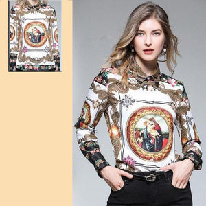 Women's Multi Color Printed Button Shirts w/ Long Sleeves - Ailime Designs - Ailime Designs
