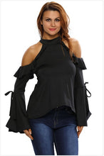 Load image into Gallery viewer, Wide Flare Long Sleeve Women&#39;s Ruffle Hollow-out Shoulders Sexy Tops - Ailime Designs