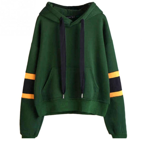 Women's Green Oversize Hoodies w/ Two Stripes & Large Ribbon Tie - Ailime Designs