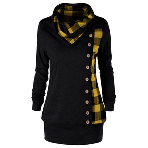 Women's Plaid Side Panel Design Sweatshirt Hoodie - Ailime Designs
