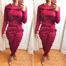 Load image into Gallery viewer, Women&#39;s Sassy 2PC/Set Sweatshirt &amp; Pant w/ Ruffles - Drawstring Pant Tie Front - Ailime Designs