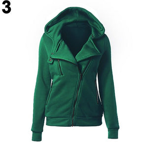Women's Casual Zippered Asymmetrical Front Side Pockets Hoodie Coat Outerwear