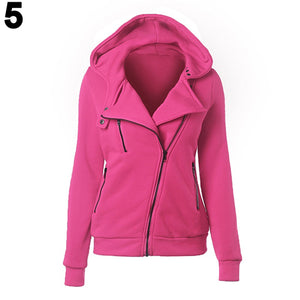 Women's Casual Zippered Asymmetrical Front Side Pockets Hoodie Coat Outerwear