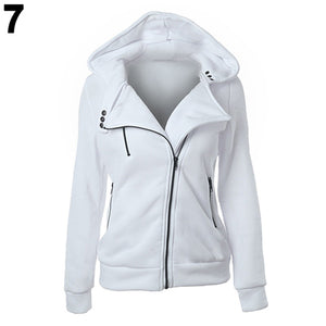 Women's Casual Zippered Asymmetrical Front Side Pockets Hoodie Coat Outerwear - Ailime Designs