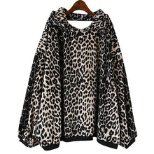 Load image into Gallery viewer, Leopard Cloak Style Women&#39;s Leopard Sweatshirts - Wide Sleeves w/ Hood &amp; Black Contrast Trimming