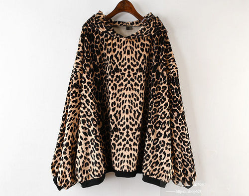 Leopard Cloak Style Women's Leopard Sweatshirts - Wide Sleeves w/ Hood & Black Contrast Trimming - Ailime Designs
