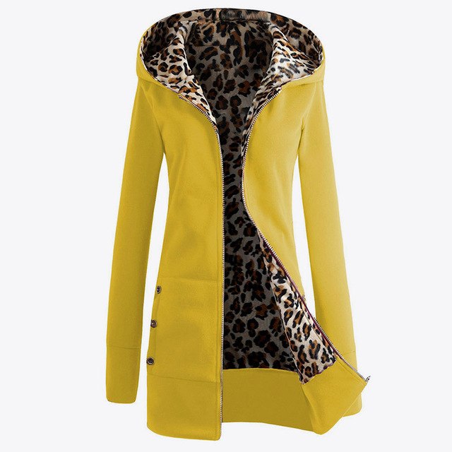 Women's Red Leopard Lined Long Sleeve Hooded Jackets - Ailime Designs