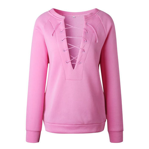 Long Sleeve Pink V-plunge Neck Casual Sweatshirts - Ailime Designs - Ailime Designs