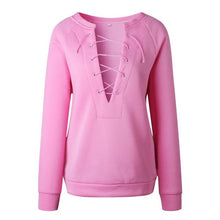 Load image into Gallery viewer, Long Sleeve Pink V-plunge Neck Casual Sweatshirts - Ailime Designs - Ailime Designs