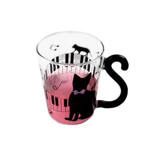 Kitty Cat Clear Glass Cups w/ Tail Handles - Ailime Designs