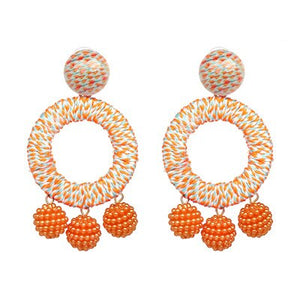 Bohemian Resin Orange Beaded Round Loop Earrings - Ailime Designs