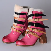 Load image into Gallery viewer, Women&#39;s Multi Colored Strap Buckle Design Fur Trim Boots
