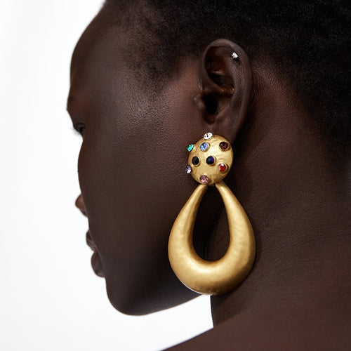 Drop Rectangle Loop Style Crystal Earrings - Ailime Designs