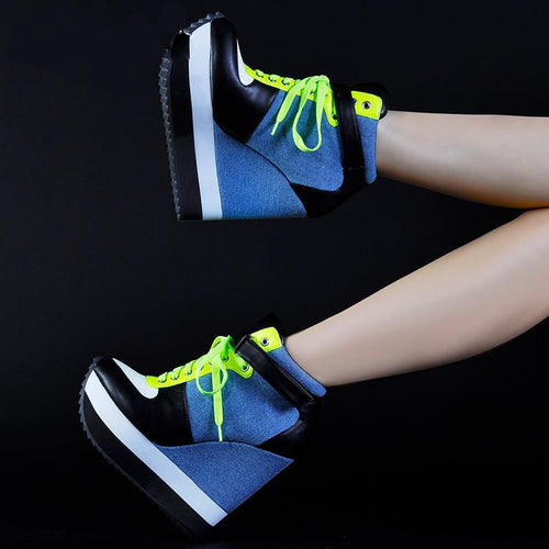Women's Denim High Style Multi Colored Wedges