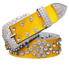 Load image into Gallery viewer, Unisex Diamond Pattern Genuine Leather Rhinestone Belts - Ailime Designs