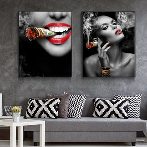 Wall Art Canvas Paintings 2 Pcs Graffiti U.S.Dollar Money Clouds Girl sexy lips Abstract Poster Pictures Home Decor Living Room - Ailime Designs