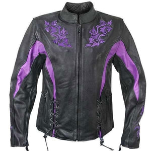 Xelement XS2027 Women's Black Leather Embroidered Jacket
