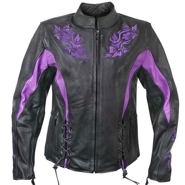 Xelement XS2027 Women's Black Leather Embroidered Jacket