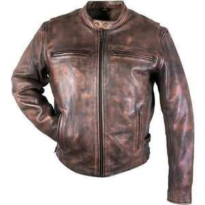 Xelement XS-39155 Men's 'Uproar' Distress Brown Premium Leather Motorcycle Jacket with Gun Pocket