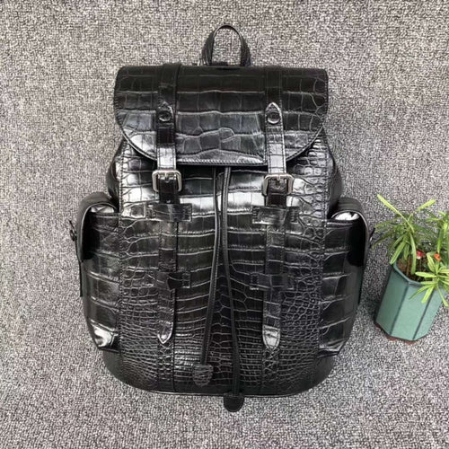 100% Genuine Black Double Strap Crocodile Leather Skin Backpack - Ailime Designs
