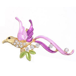 Purple Violet Gold & Silver Rhinestone Bird Pin Brooches - Ailime Designs